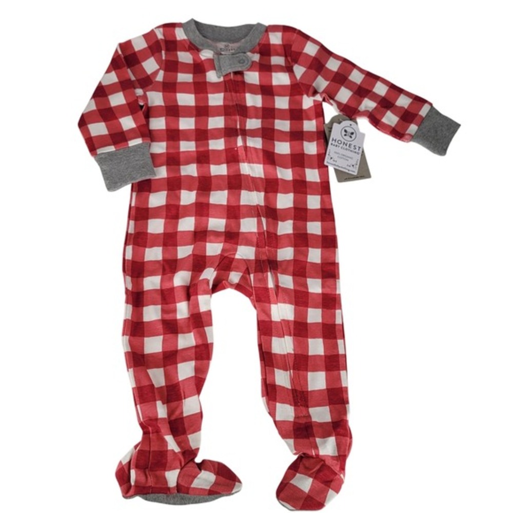 NEW Honest Baby Footie Pajama One Piece Red Buffalo Plaid Organic Cotton 6 9 Mos